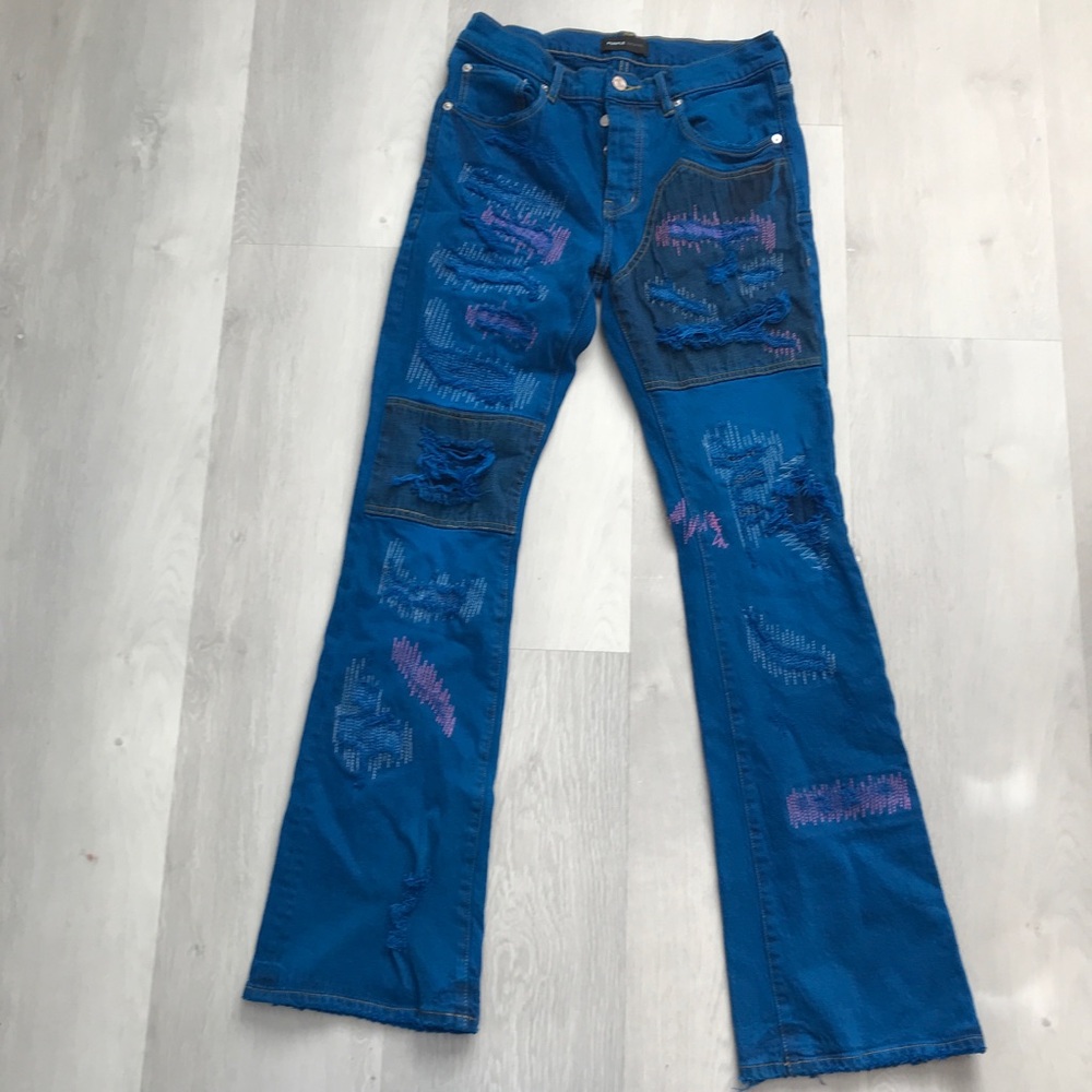PURPLE BRAND MENS JEANS BLUE DISTRESSED BOOTCUT FESTIVAL COACHELLA  30